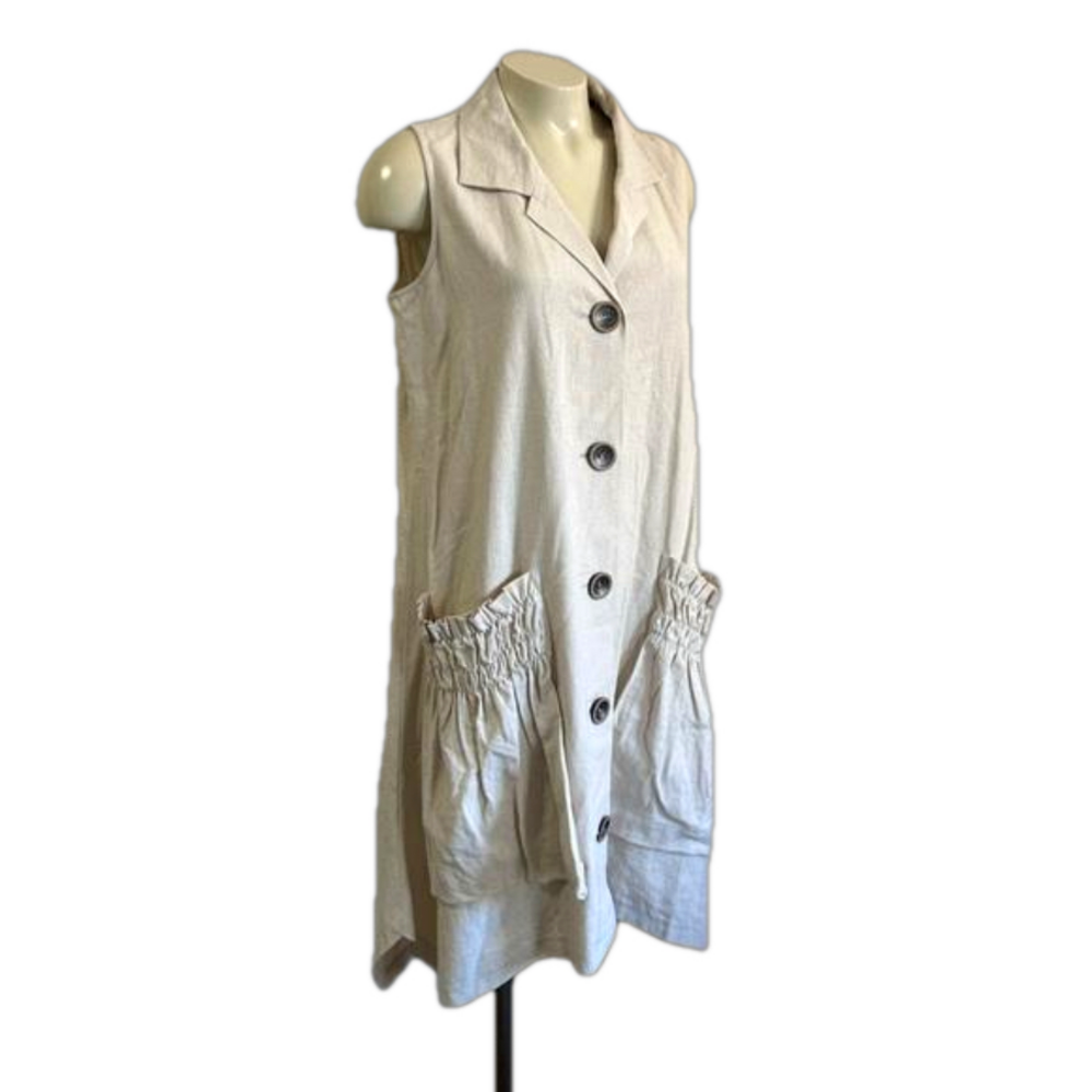 For Cynthia Whimsygoth Asymmetric Linen Viscose Blend Big Buttons Gray MED  NWT